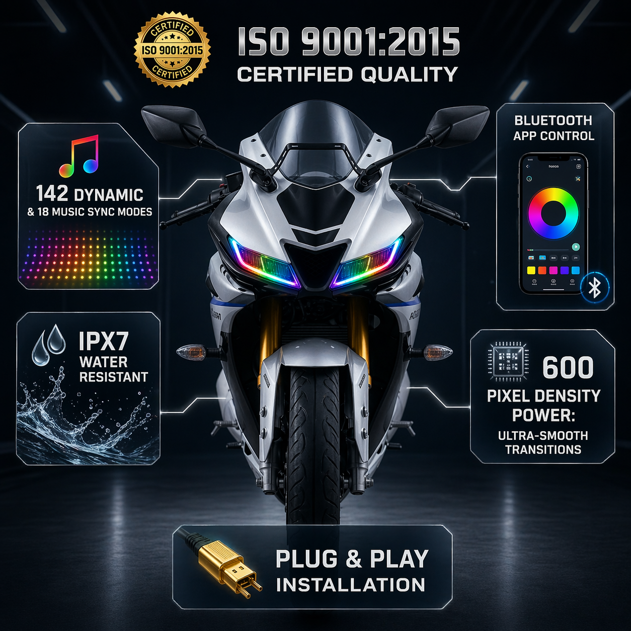 Customz Paradise® Yamaha R15 V3 / V3S Smart RGB Mobile App Control DRL - 142+ Modes - Plug & Play
