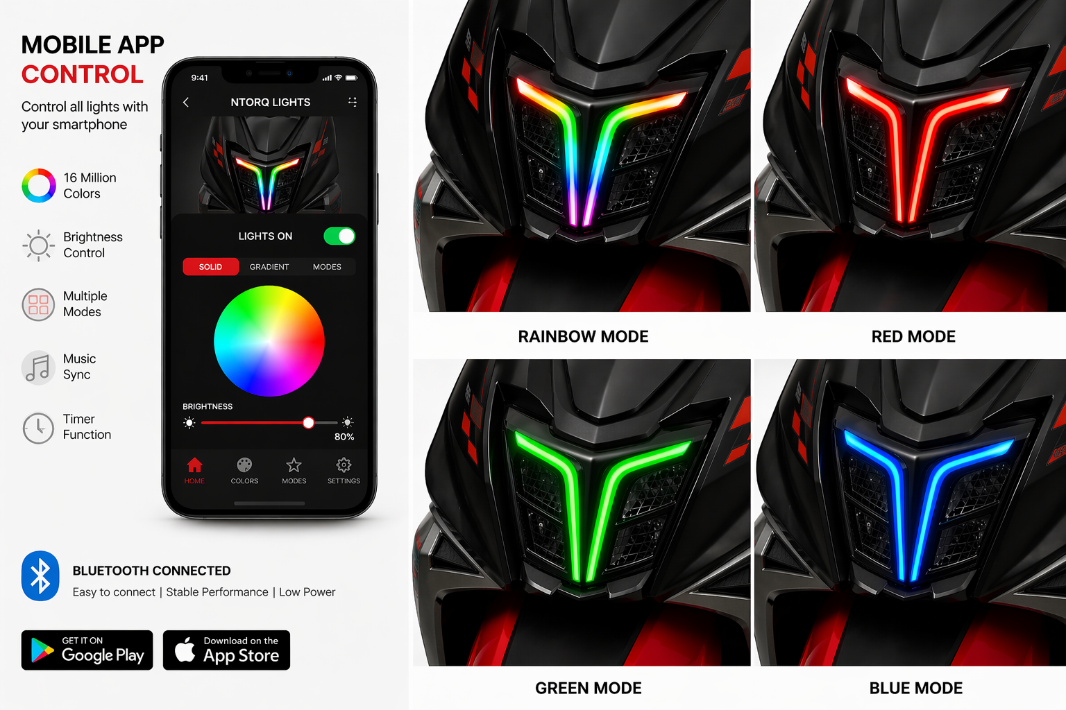 Customz Paradise® TVS Ntorq 125 Smart RGB Mobile App Control DRL - 142+ Modes - Plug & Play