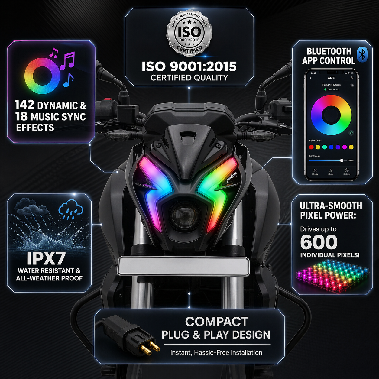 Customz Paradise® Bajaj Pulsar NS400Z Smart RGB Mobile App Control DRL - 142+ Modes - Plug & Play