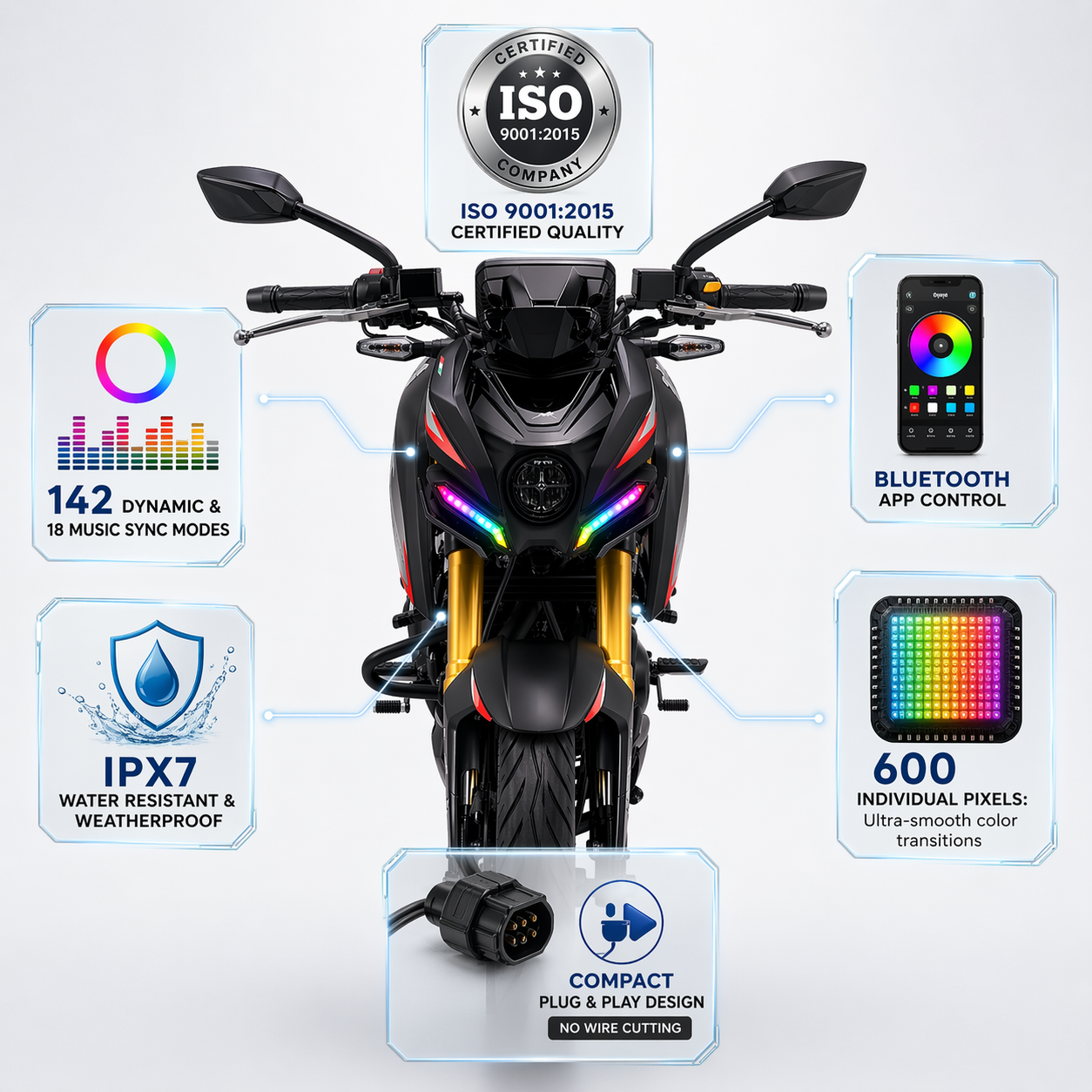 Customz Paradise® TVS Apache RTR 200 4V / 160 4V Smart RGB Mobile App Control DRL - 142+ Modes - Plug & Play